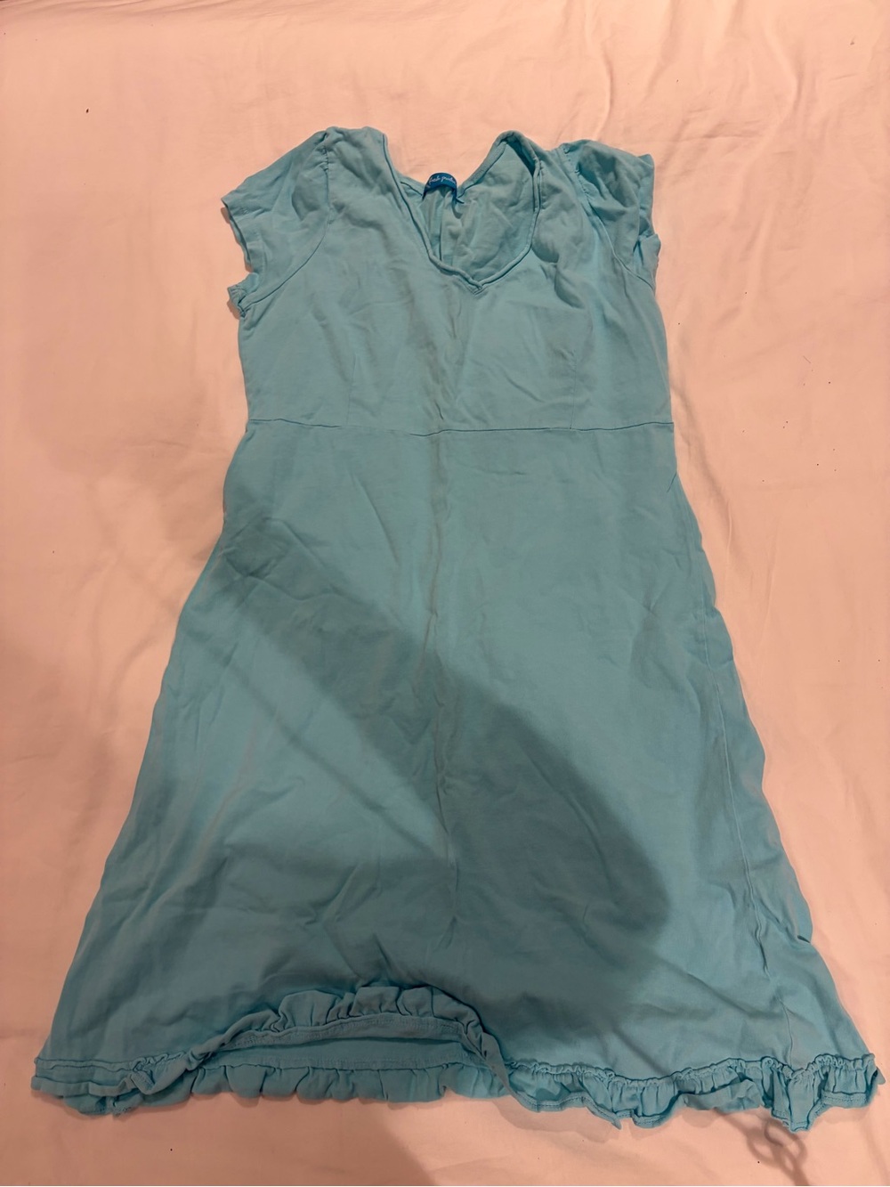 fresh produce Light Blue Cotton Ruffle-Hem Casual Dress